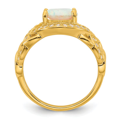 Sterling Silver Gold-tone Polished CZ and Lab Created Opal Size 8 Twisted Ring