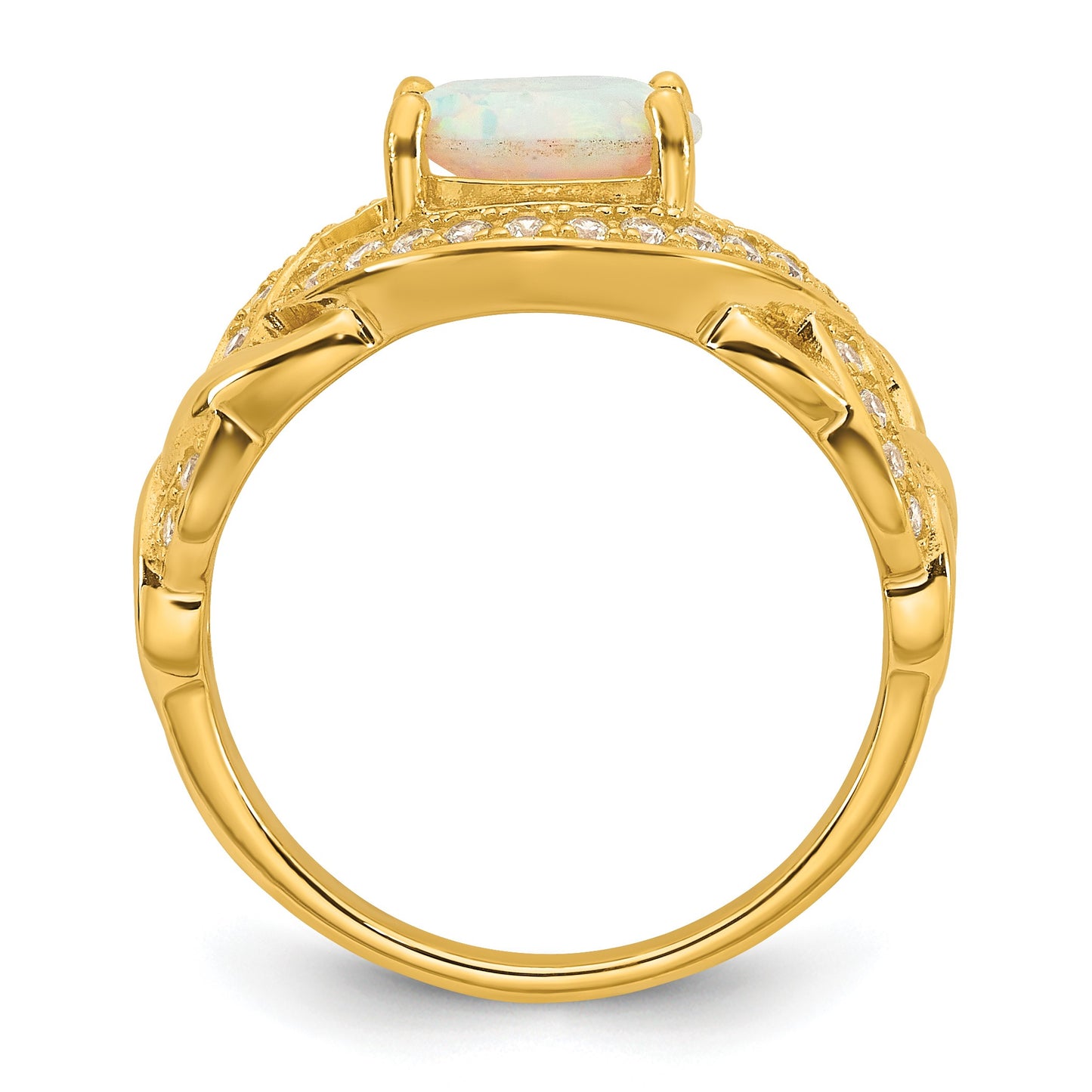 Sterling Silver Gold-tone Polished CZ and Lab Created Opal Size 6 Twisted Ring