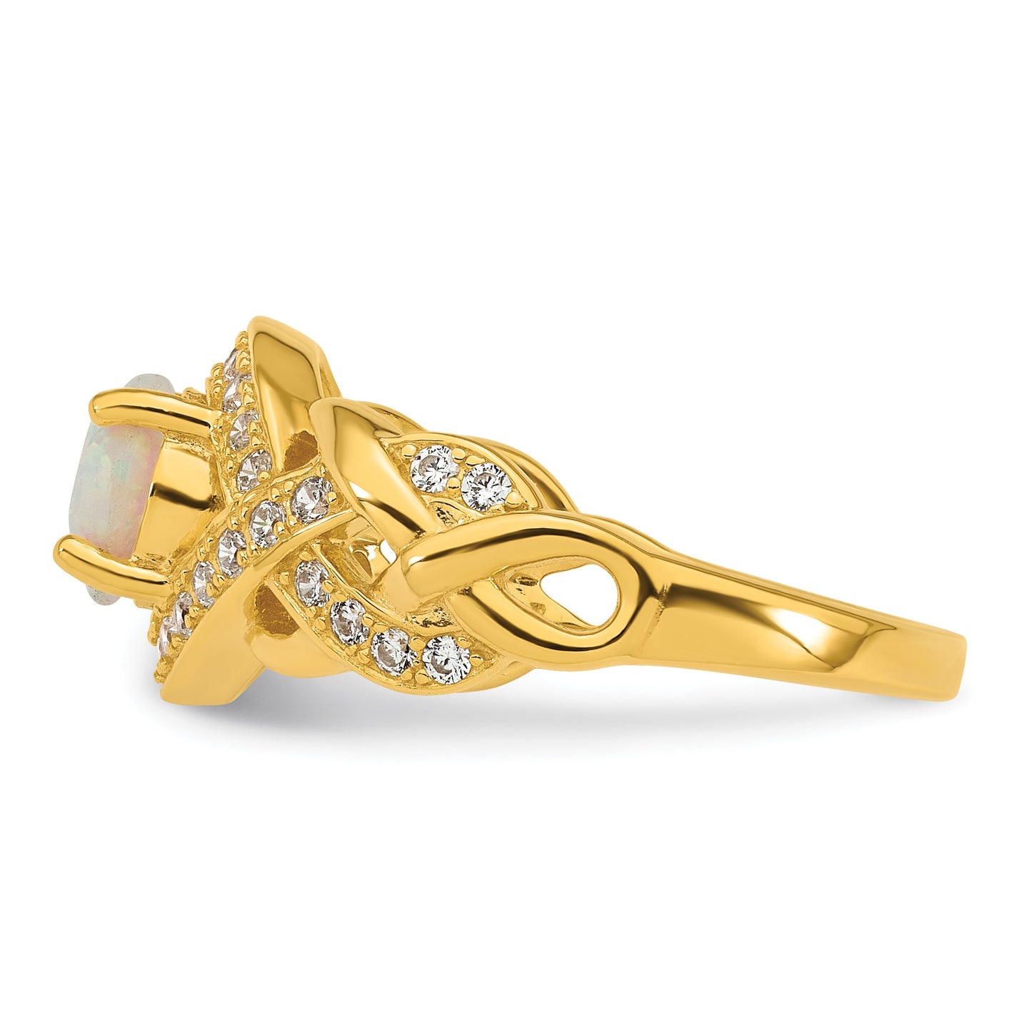 Sterling Silver Gold-tone Polished CZ and Lab Created Opal Size 8 Twisted Ring