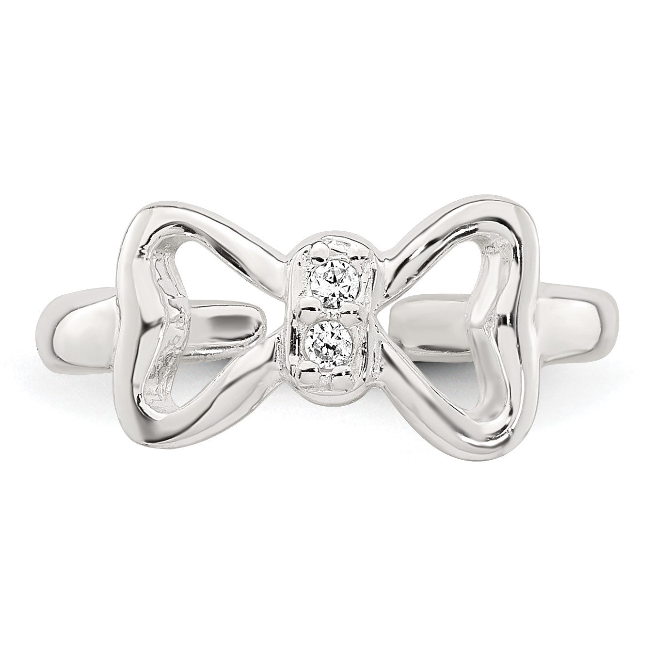 Sterling Silver Polished CZ Bow Adjustable Toe Ring