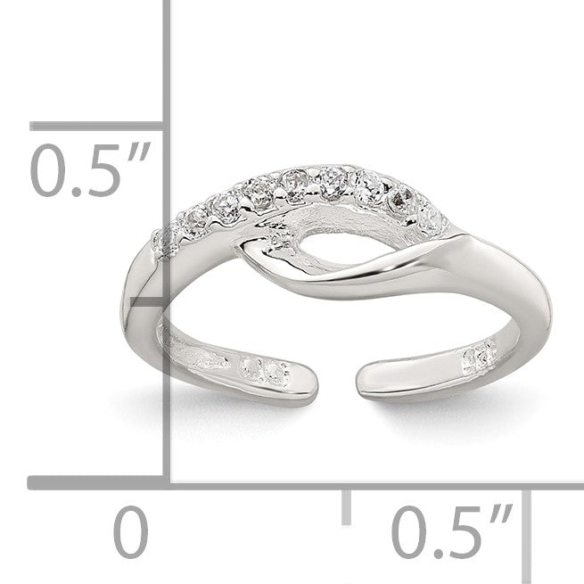 Sterling Silver Polished Fancy CZ Adjustable Toe Ring