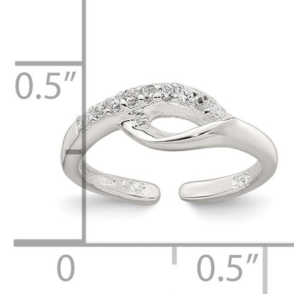 Sterling Silver Polished Fancy CZ Adjustable Toe Ring