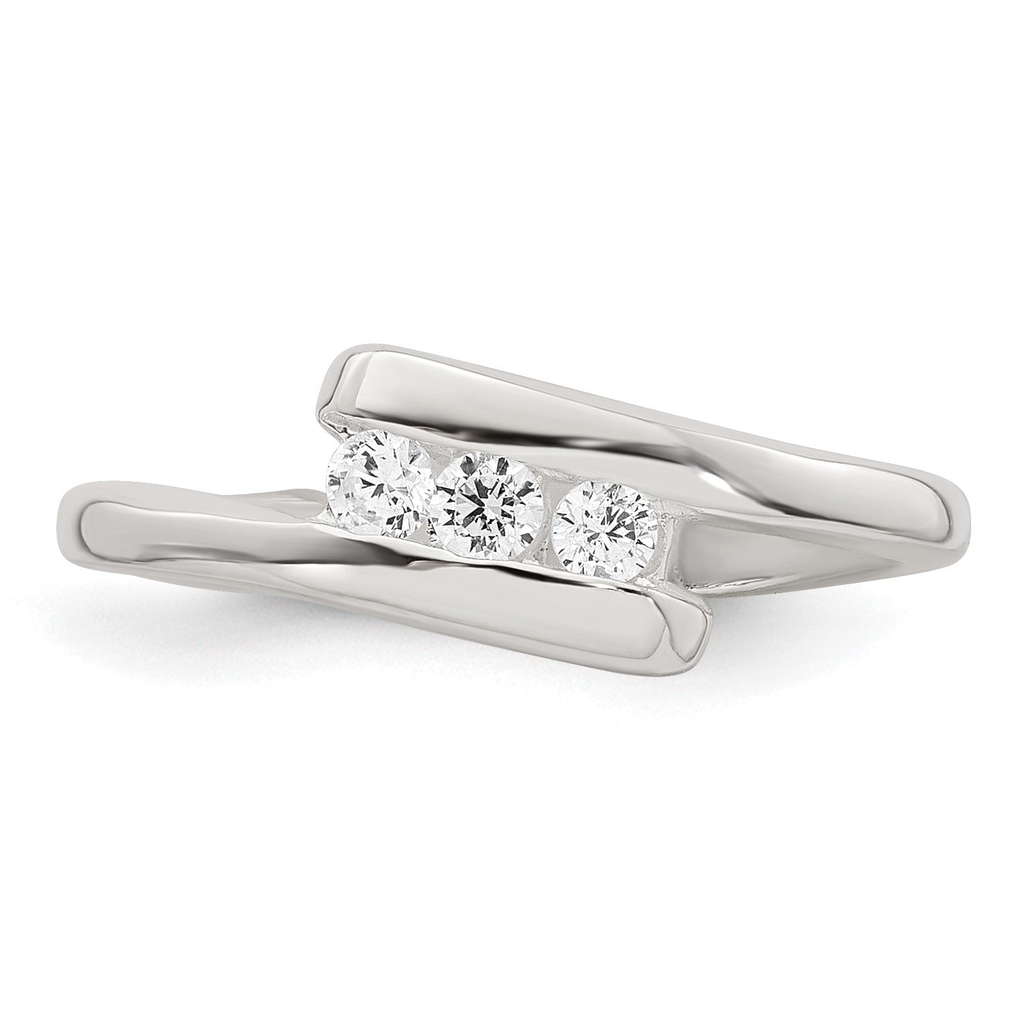 Sterling Silver Polished 3 Stone CZ Bypass Adjustable Toe Ring