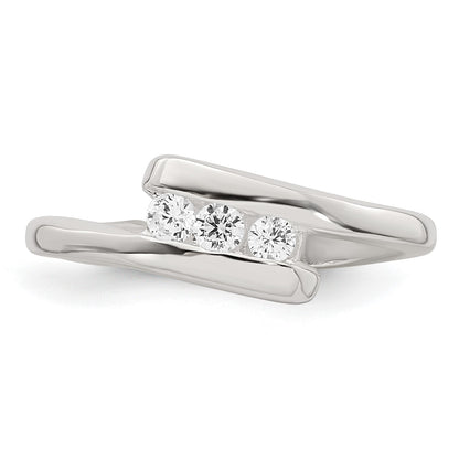 Sterling Silver Polished 3 Stone CZ Bypass Adjustable Toe Ring