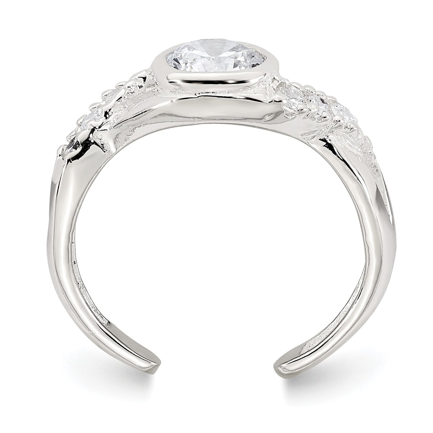 Sterling Silver Polished Fancy CZ Twisted Sides Adjustable Toe Ring