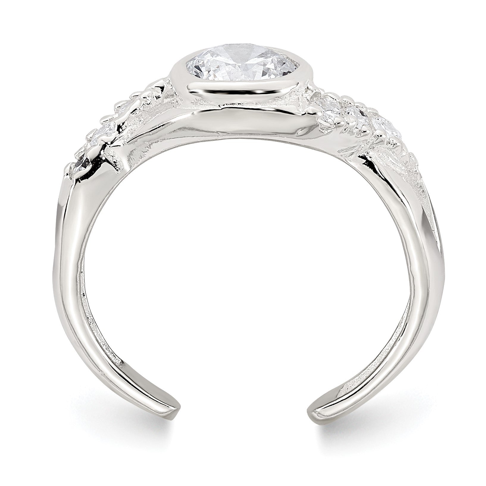 Sterling Silver Polished Fancy CZ Twisted Sides Adjustable Toe Ring