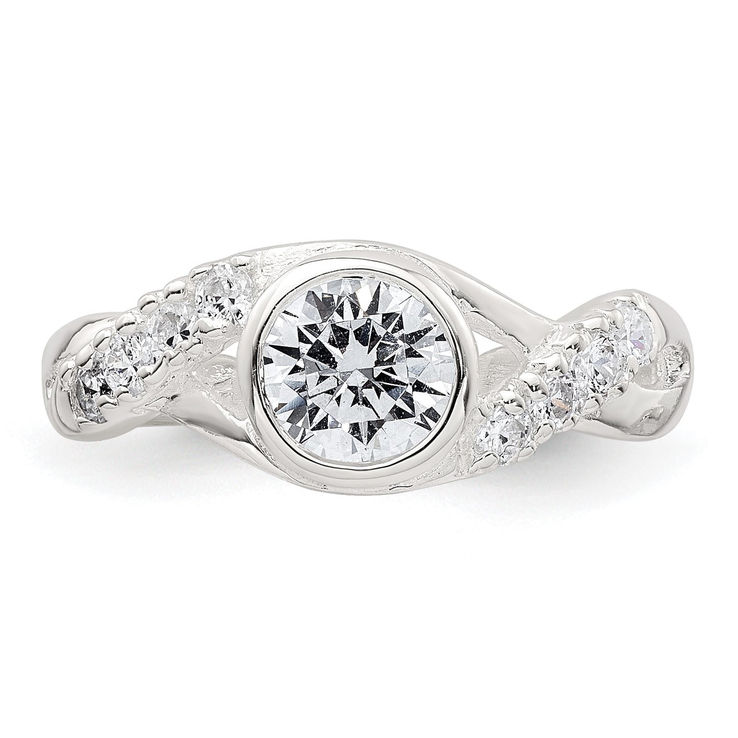 Sterling Silver Polished Fancy CZ Twisted Sides Adjustable Toe Ring