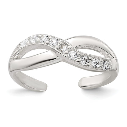Sterling Silver Polished CZ Infinity Adjustable Toe Ring