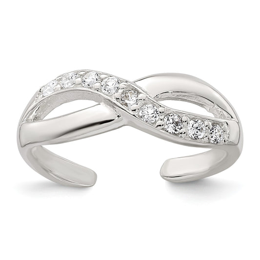 Sterling Silver Polished CZ Infinity Adjustable Toe Ring