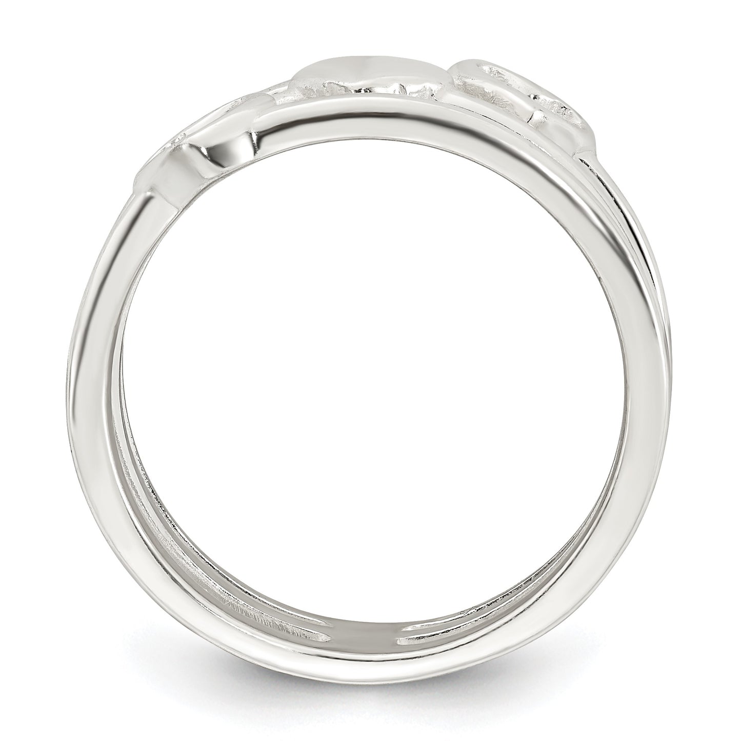 Sterling Silver Polished Hearts Three Band Size 6 Ring