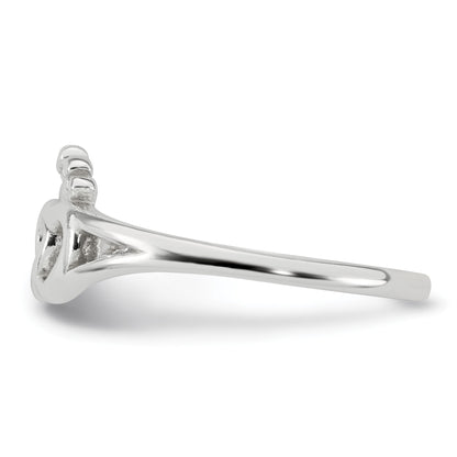 Sterling Silver Polished Interlocking Hearts With Crown Ring