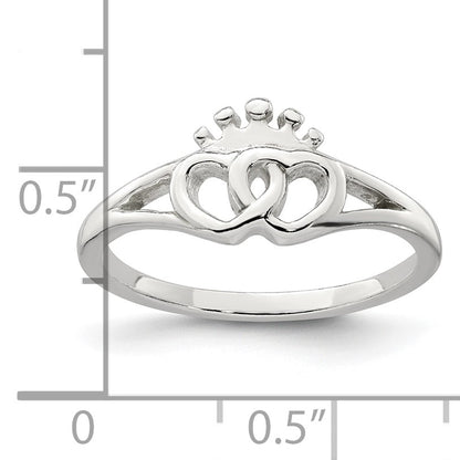Sterling Silver Polished Interlocking Hearts With Crown Ring