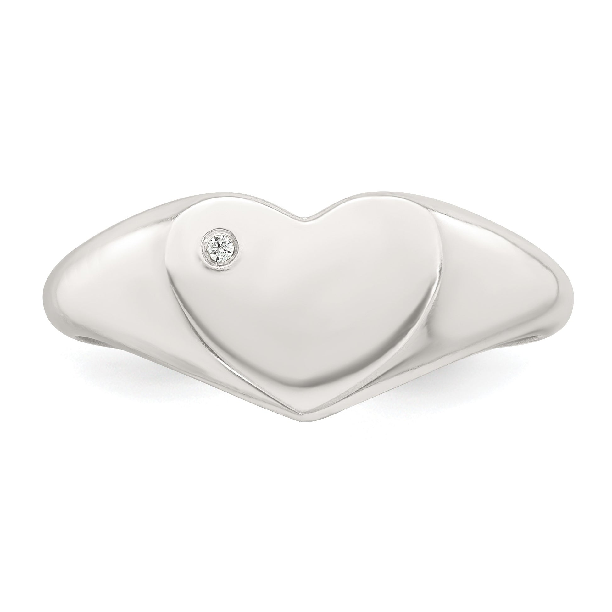 Sterling Silver Polished White CZ Heart Size 8 Signet Ring