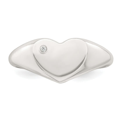 Sterling Silver Polished White CZ Heart Size 8 Signet Ring