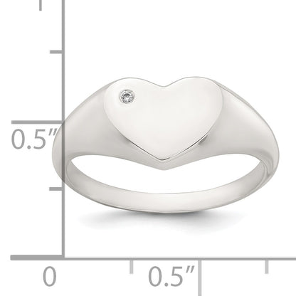 Sterling Silver Polished White CZ Heart Size 6 Signet Ring
