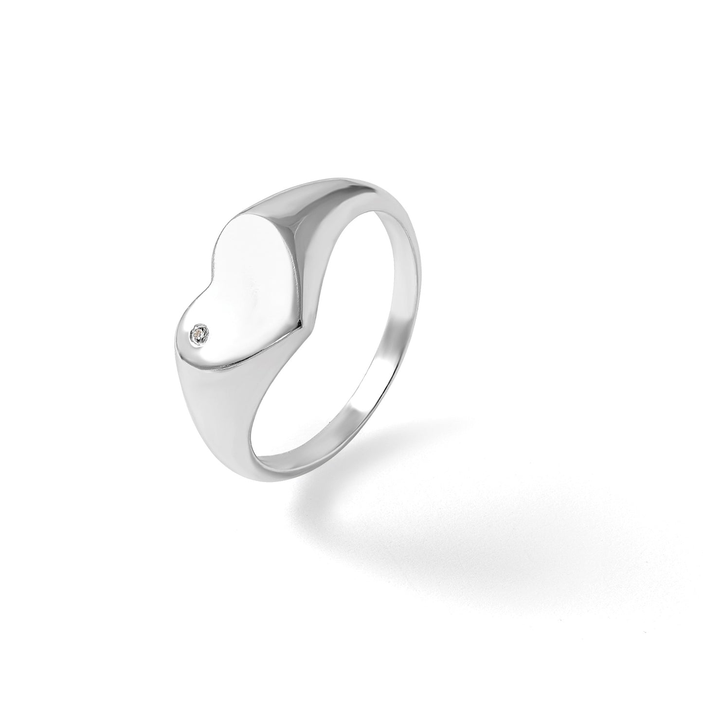 Sterling Silver Polished White CZ Heart Size 6 Signet Ring