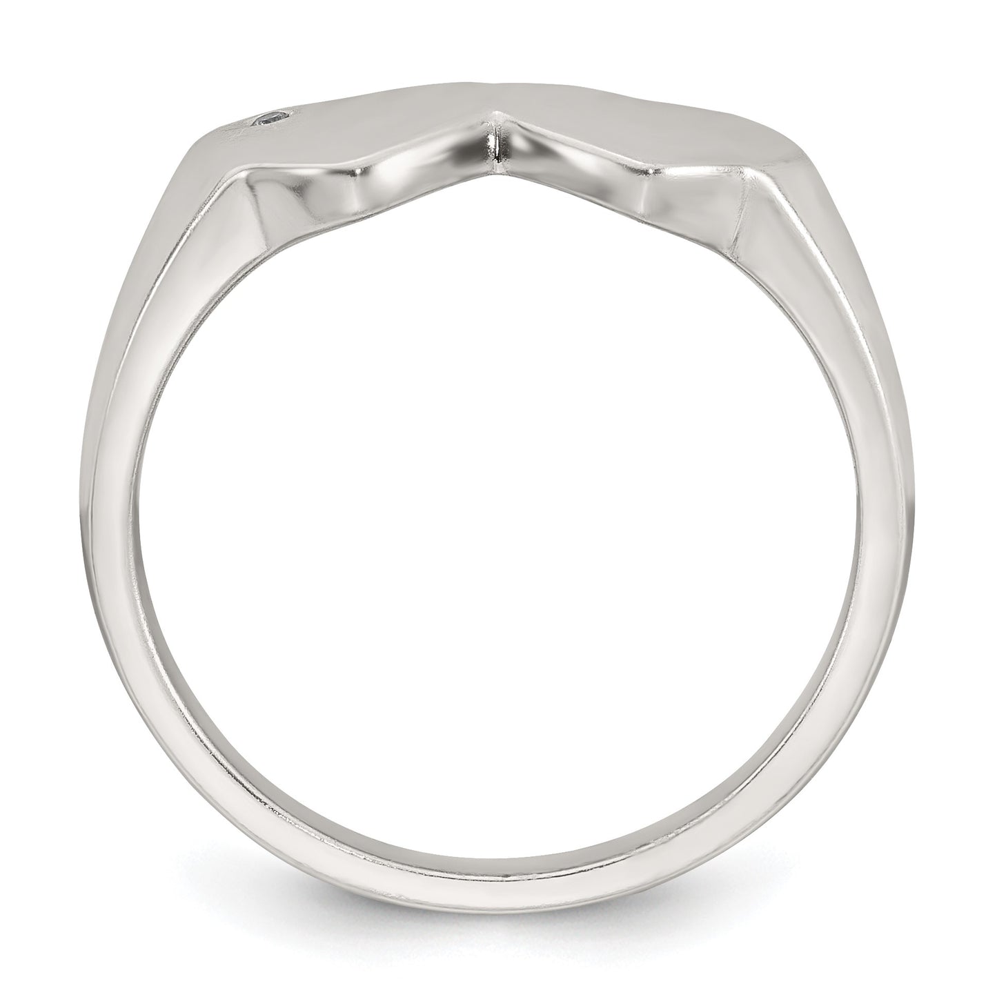 Sterling Silver Polished White CZ Double Heart Size 8 Signet Ring