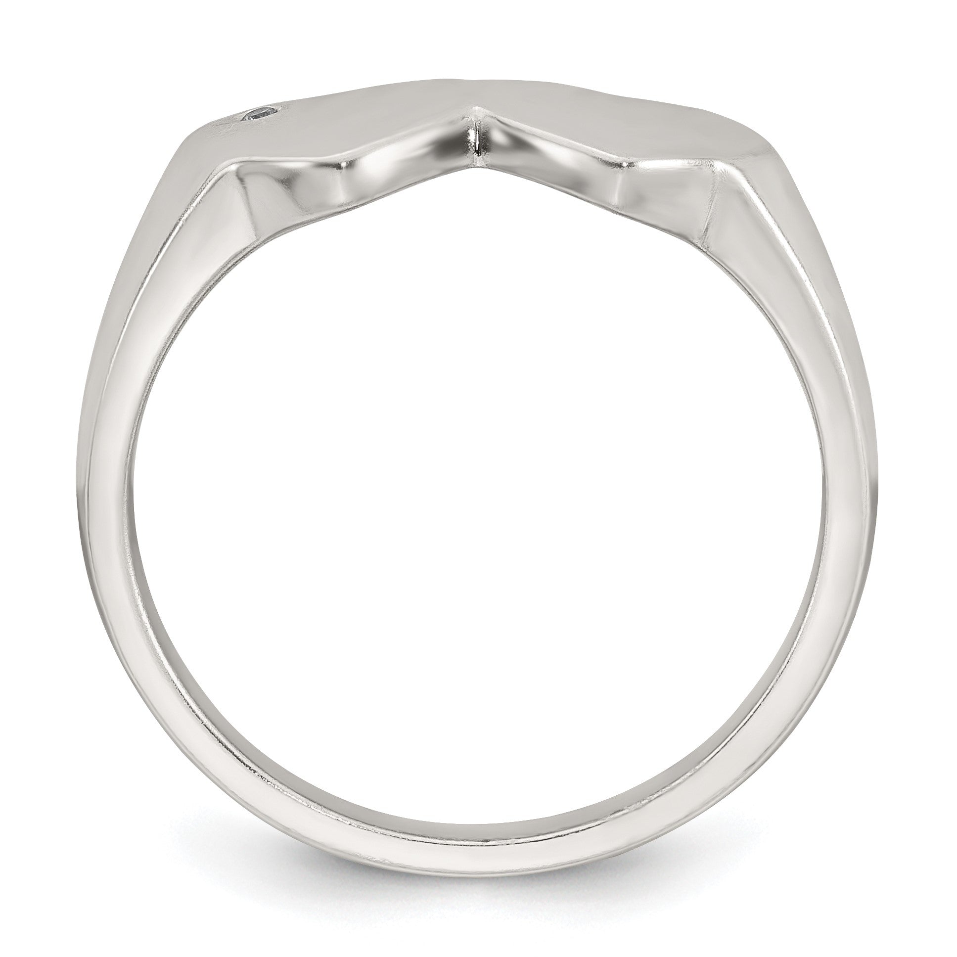 Sterling Silver Polished White CZ Double Heart Size 7 Signet Ring