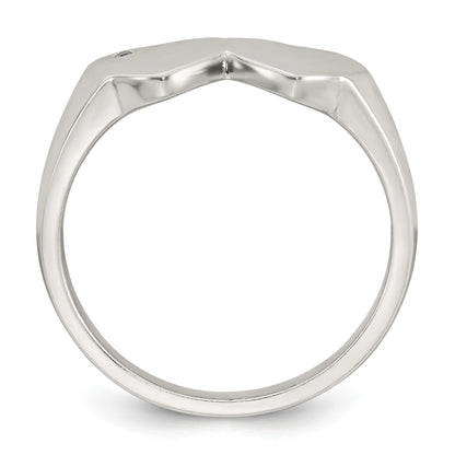Sterling Silver Polished White CZ Double Heart Size 7 Signet Ring