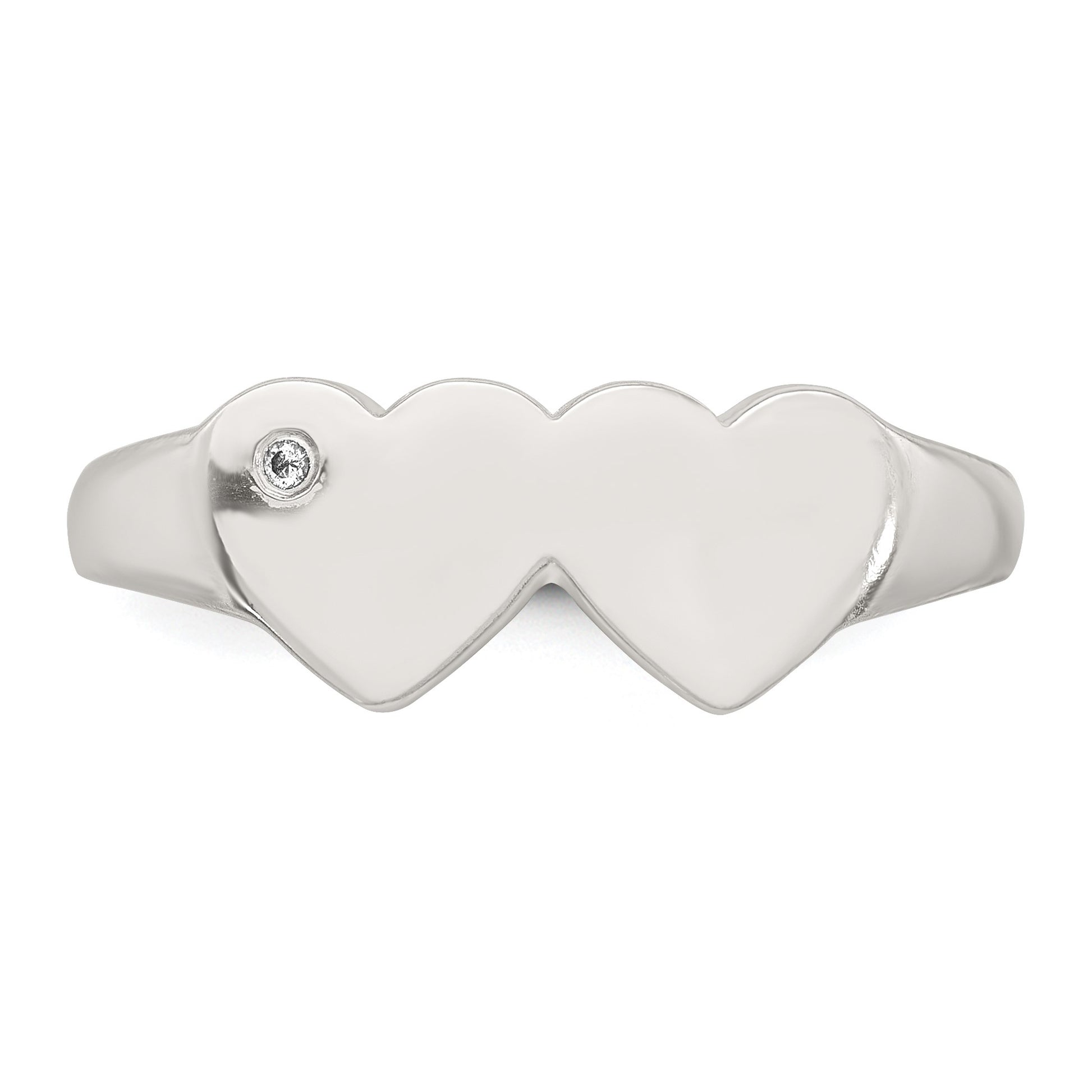 Sterling Silver Polished White CZ Double Heart Size 6 Signet Ring