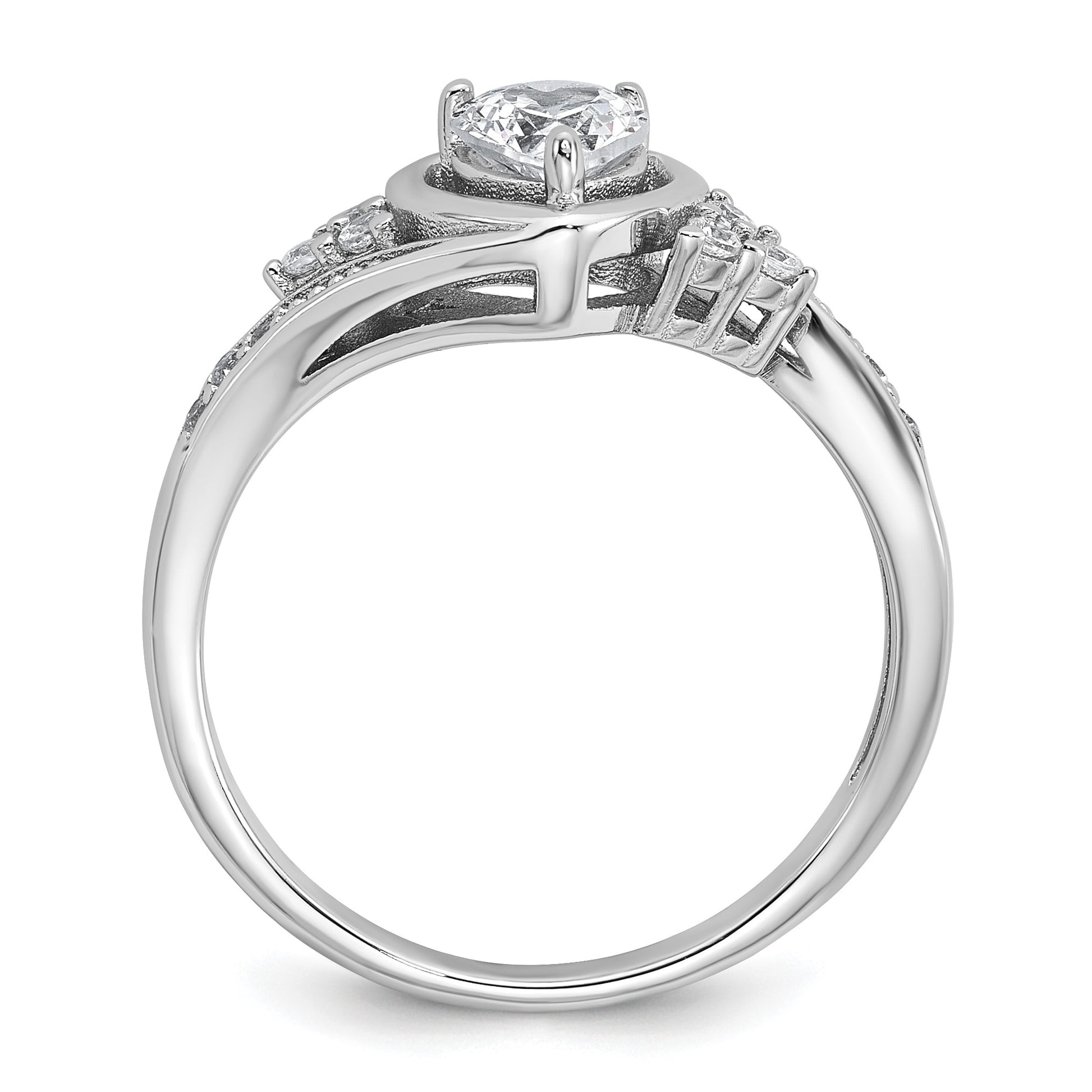 Sterling Silver Rhodium-plated Polished Fancy CZ Center Heart Size 7 Ring