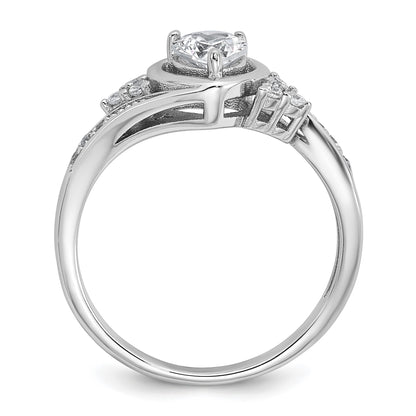 Sterling Silver Rhodium-plated Polished Fancy CZ Center Heart Size 8 Ring