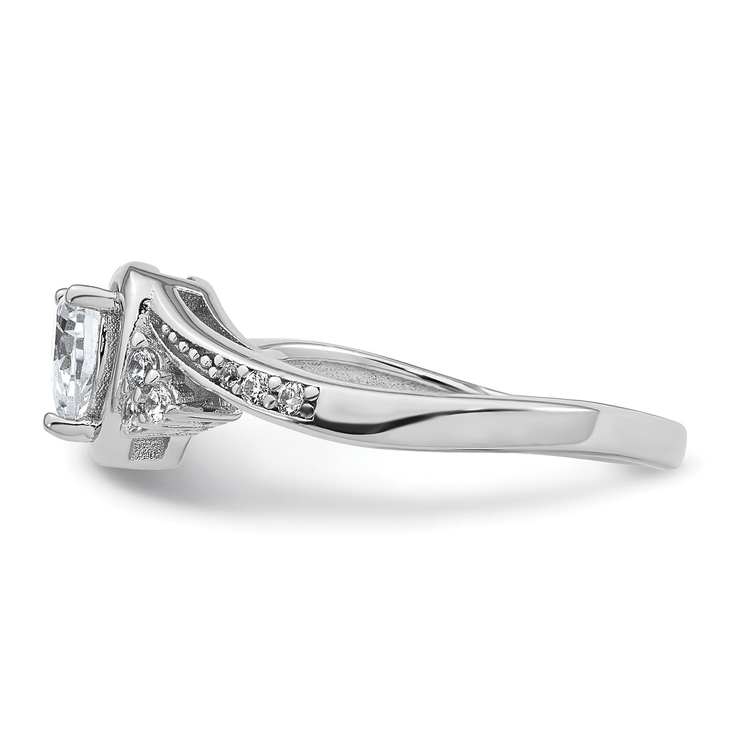 Sterling Silver Rhodium-plated Polished Fancy CZ Center Heart Size 7 Ring