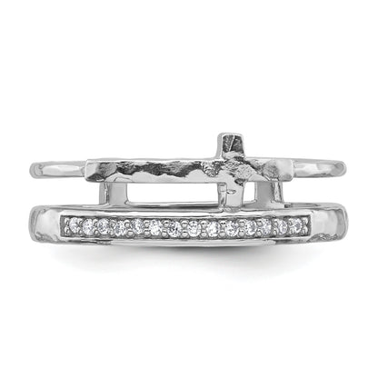 Sterling Silver Rhodium-plated Polished CZ and Hammered Cross Double Band Size 7 Ring