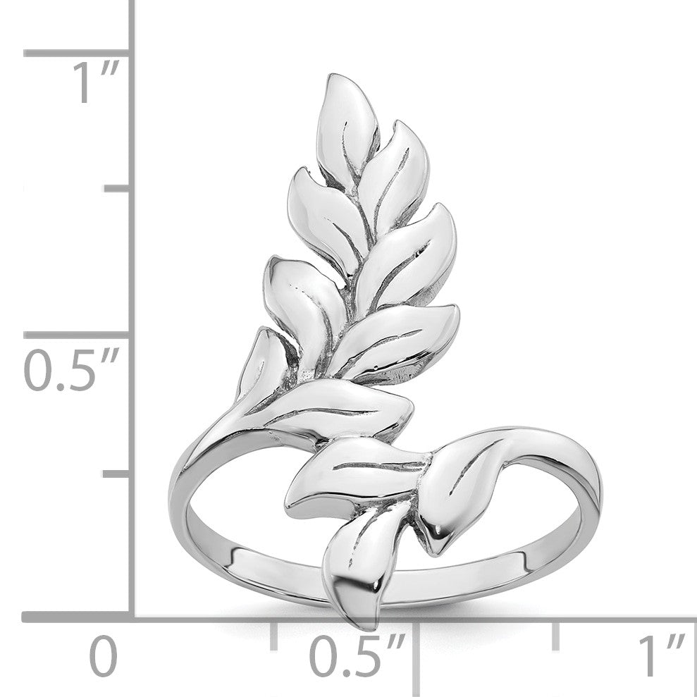 Sterling Silver Rhodium-plated Polished Leaf Size 7 Ring