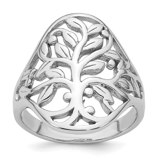 Sterling Silver Rhodium-plated Polished Fancy Tree Size 8 Ring