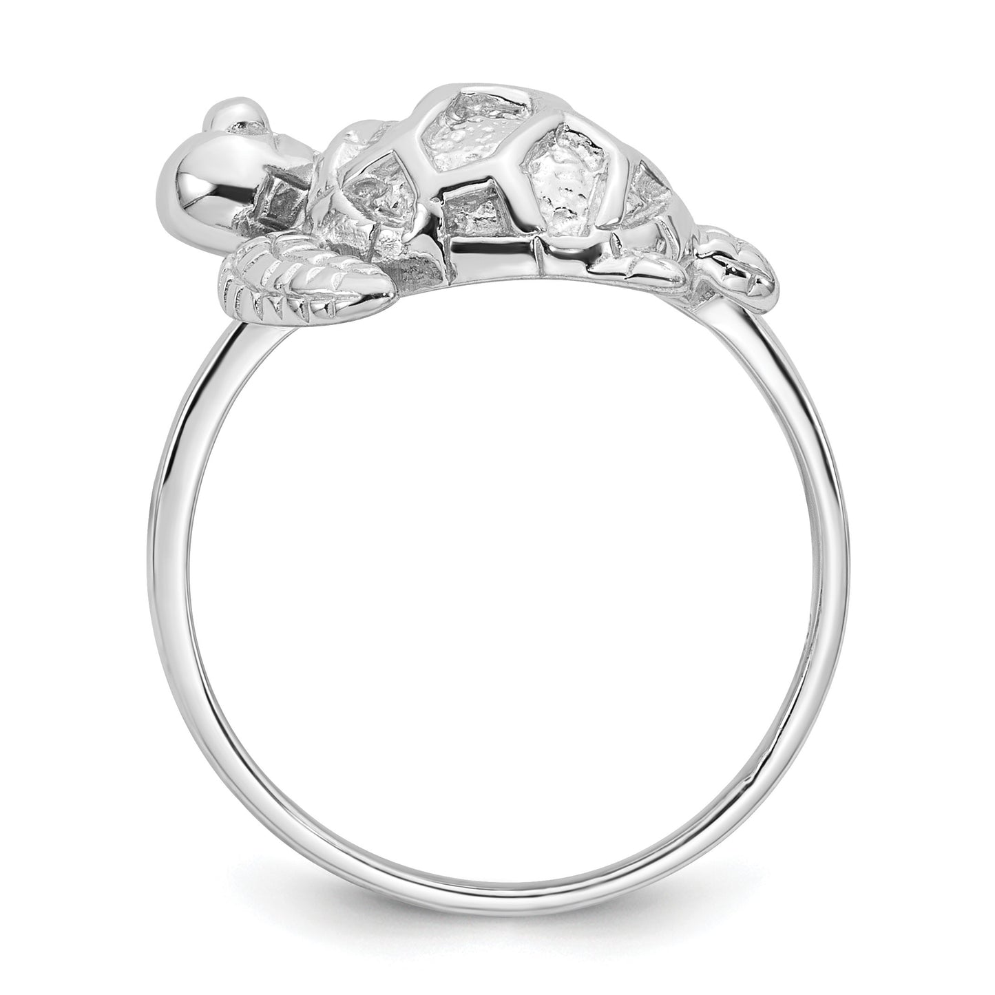Sterling Silver Rhodium-plated Polished and Textured Sea Turtle Size 6 Ring