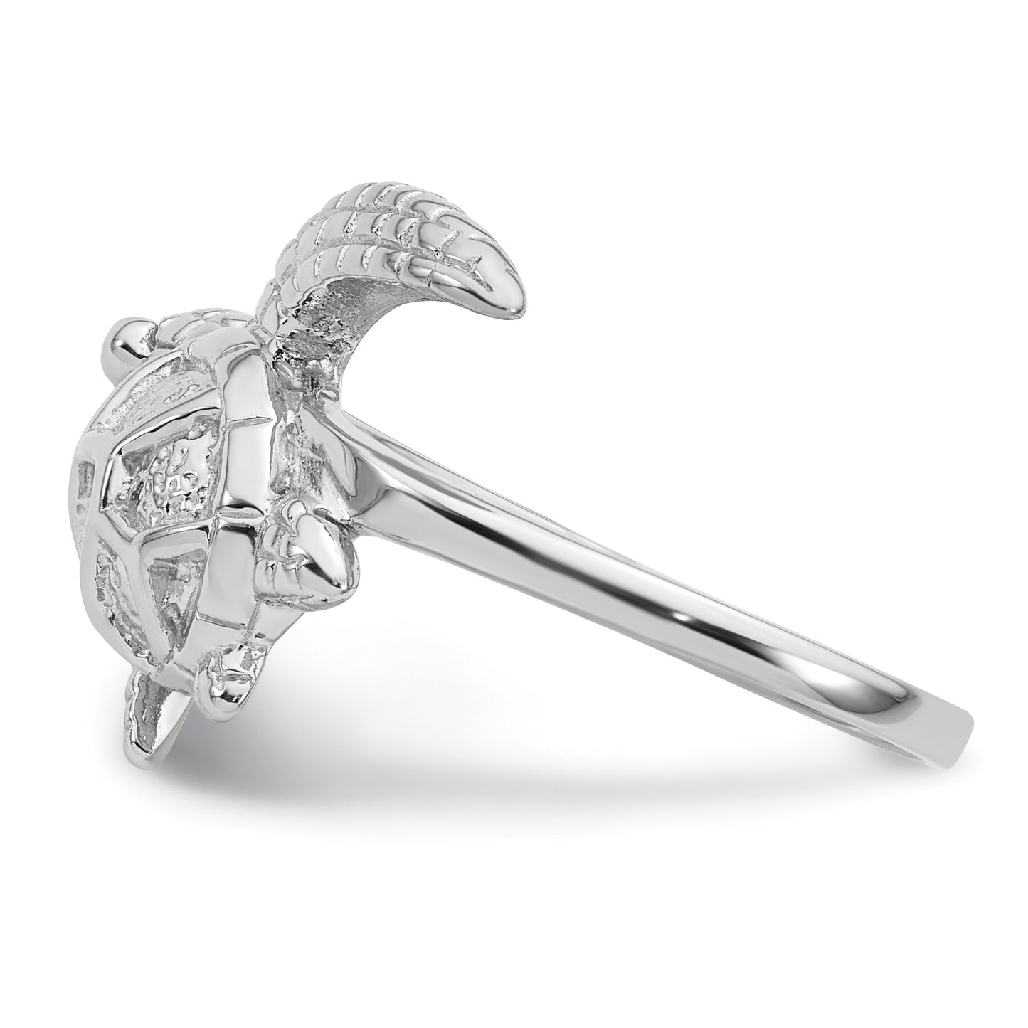 Sterling Silver Rhodium-plated Polished and Textured Sea Turtle Size 8 Ring