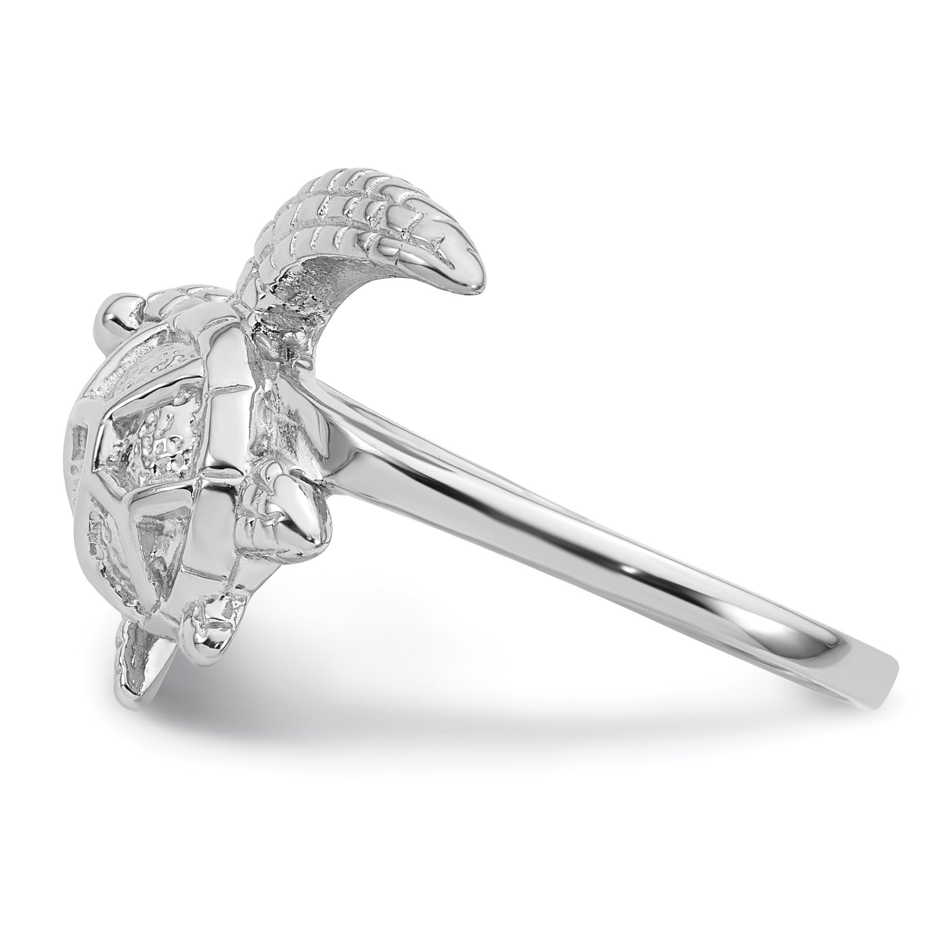 Sterling Silver Rhodium-plated Polished and Textured Sea Turtle Size 8 Ring