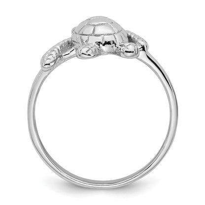 Sterling Silver Rhodium-plated Polished and Textured Sea Turtle Size 6 Ring
