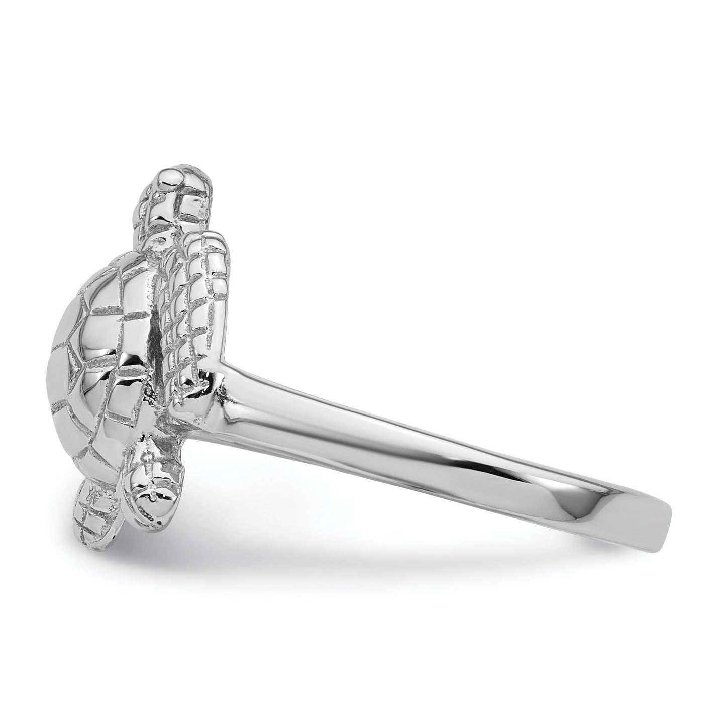 Sterling Silver Rhodium-plated Polished and Textured Sea Turtle Size 7 Ring