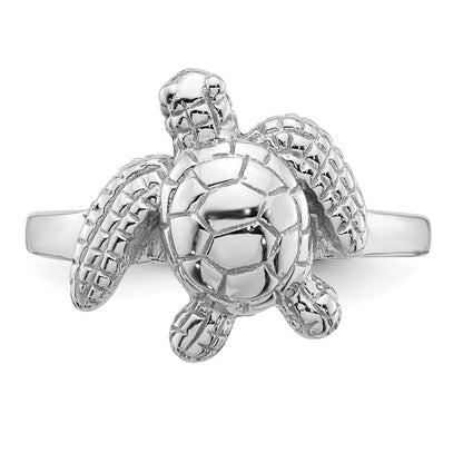 Sterling Silver Rhodium-plated Polished and Textured Sea Turtle Size 6 Ring