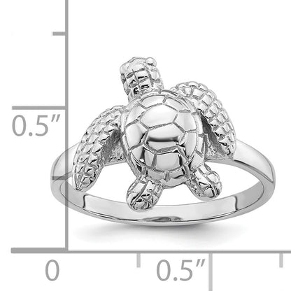 Sterling Silver Rhodium-plated Polished and Textured Sea Turtle Size 6 Ring