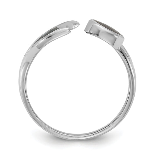 Sterling Silver Rhodium-plated Polished Abalone Whale Tail Size 8 Ring