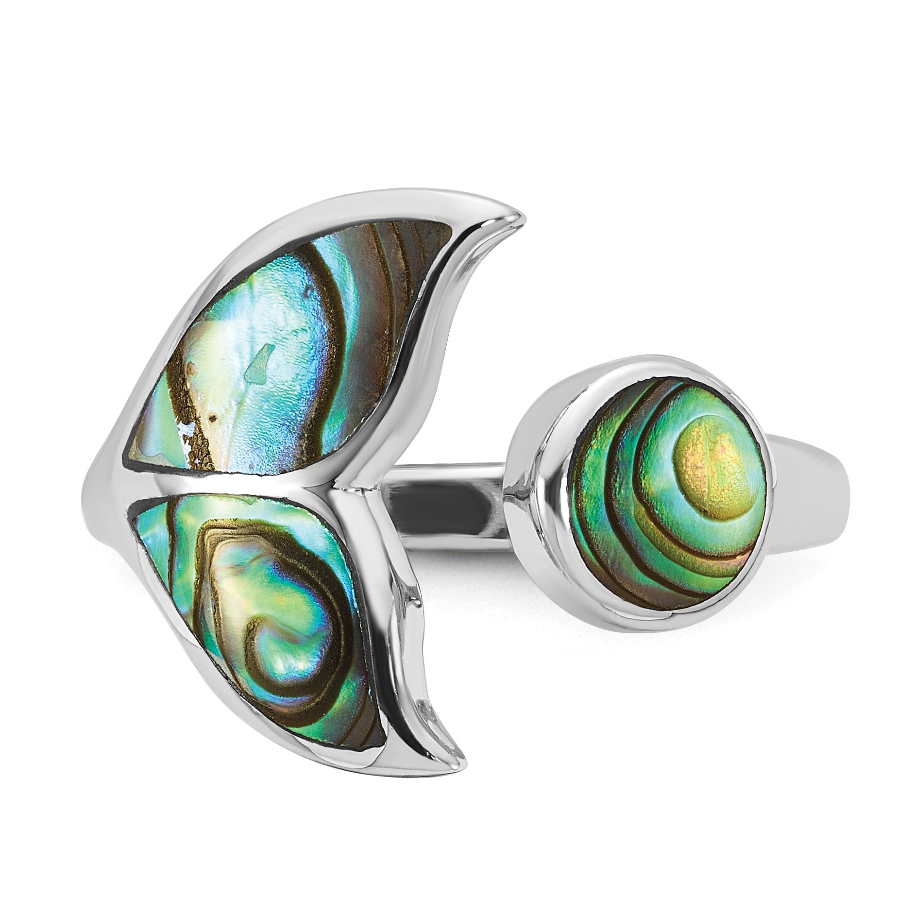 Sterling Silver Rhodium-plated Polished Abalone Whale Tail Size 7 Ring
