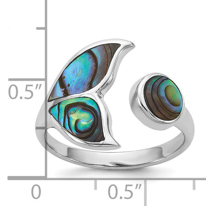 Sterling Silver Rhodium-plated Polished Abalone Whale Tail Size 7 Ring