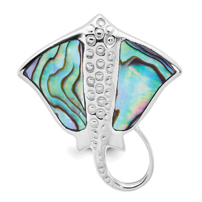 Sterling Silver Rhodium-plated Polished and Textured Abalone Stingray Size 6 Ring