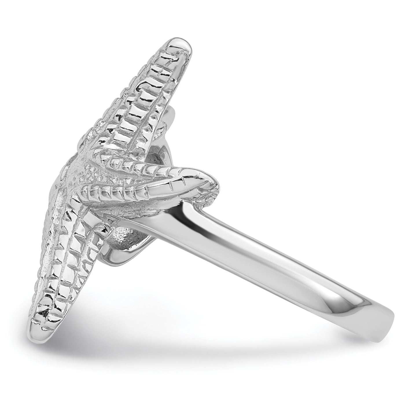 Sterling Silver Rhodium-plated Polished and Textured Sea Shell with Starfish Size 7 Ring
