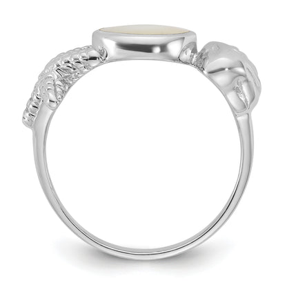 Sterling Silver Rhodium-plated Polished Oval Mother of Pearl and Sea Shell with Starfish Size 6 Ring