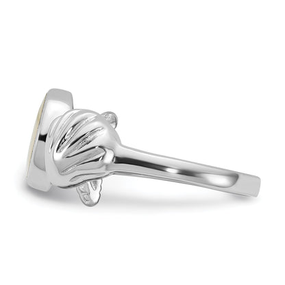 Sterling Silver Rhodium-plated Polished Oval Mother of Pearl and Sea Shell with Starfish Size 6 Ring