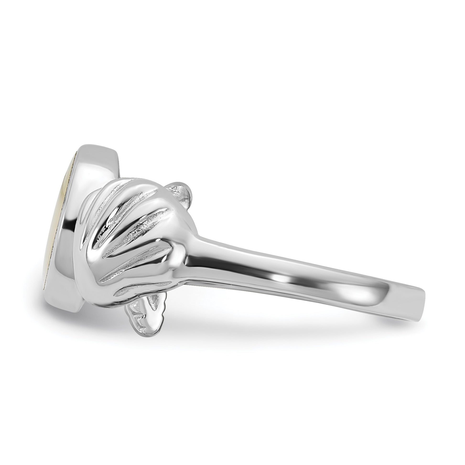 Sterling Silver Rhodium-plated Polished Oval Mother of Pearl and Sea Shell with Starfish Size 8 Ring