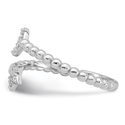 Sterling Silver Rhodium-plated Polished and Beaded Adjustable CZ Moon and Star Size 7 Ring
