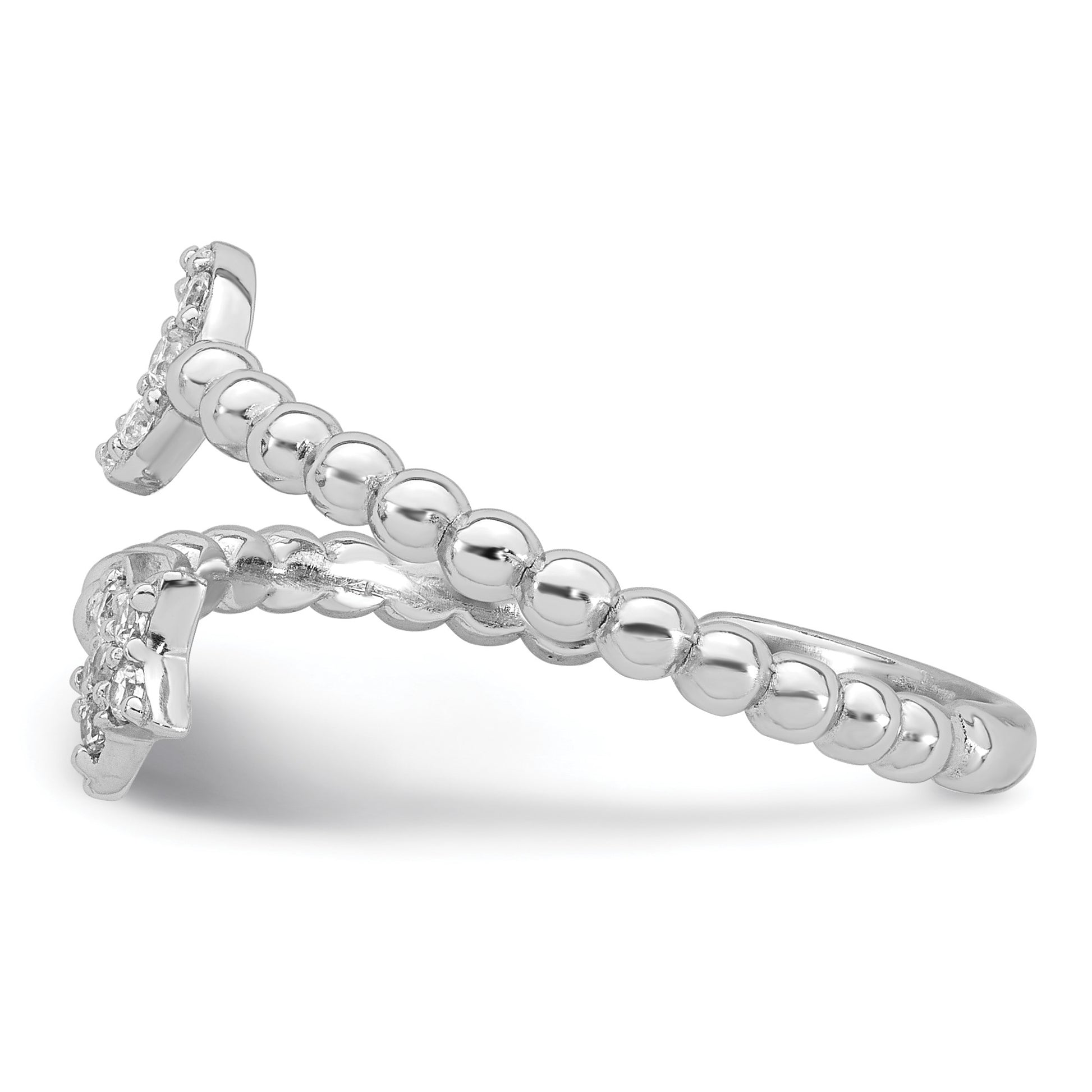 Sterling Silver Rhodium-plated Polished and Beaded Adjustable CZ Moon and Star Size 6 Ring