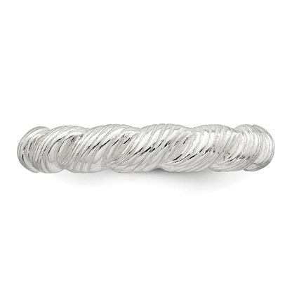 Sterling Silver Polished and Grooved Twisted Band Size 6 Ring