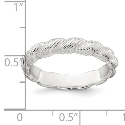 Sterling Silver Polished and Grooved Twisted Band Size 7 Ring