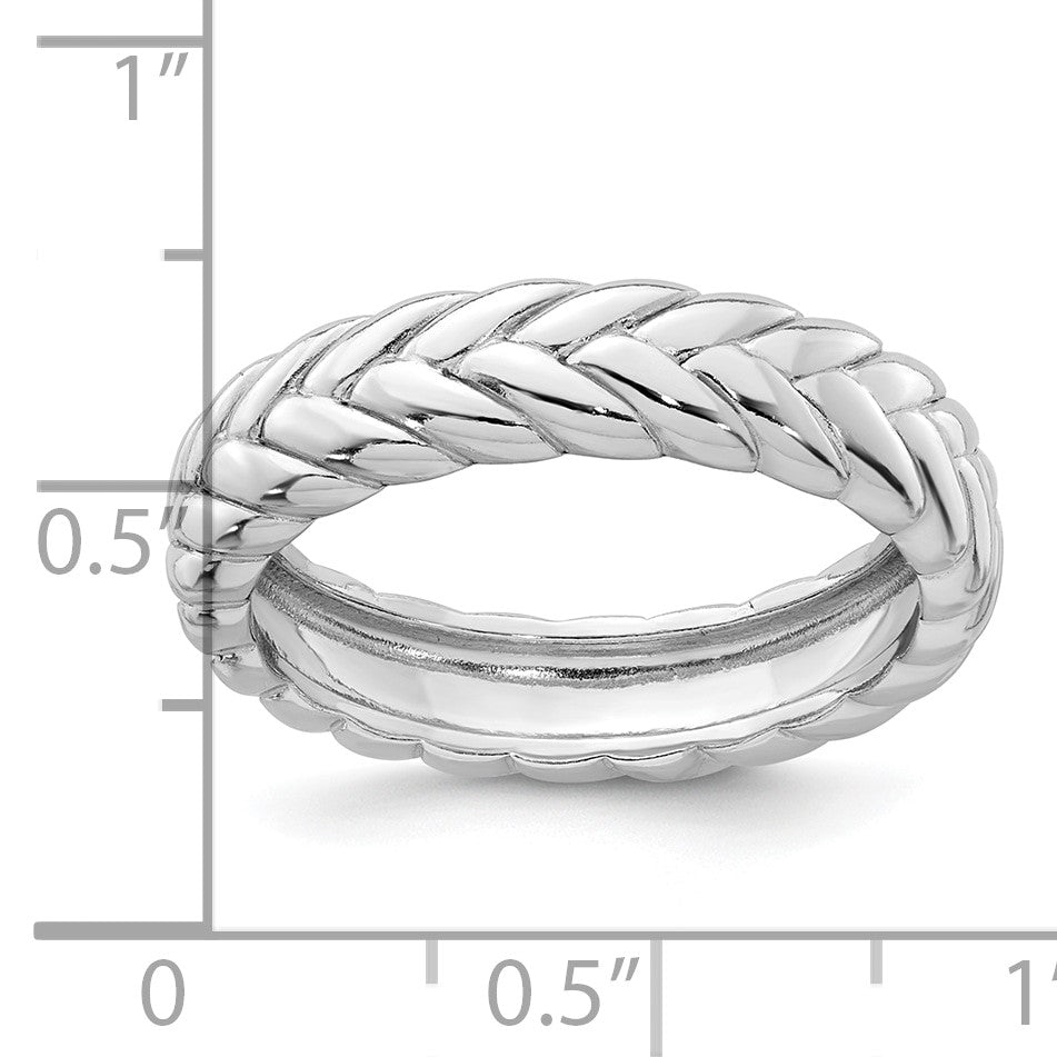 Sterling Silver Rhodium-plated Polished Chevron 5.00mm Band Size 8 Ring